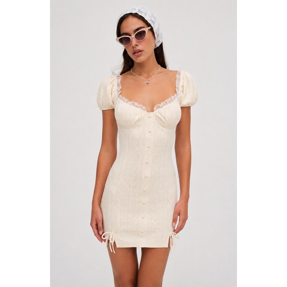 For Love And Lemons Dresses & Skirts - For Love & Lemons Daniela Pointelle Knit Mini Dress Cream Size XS NWT